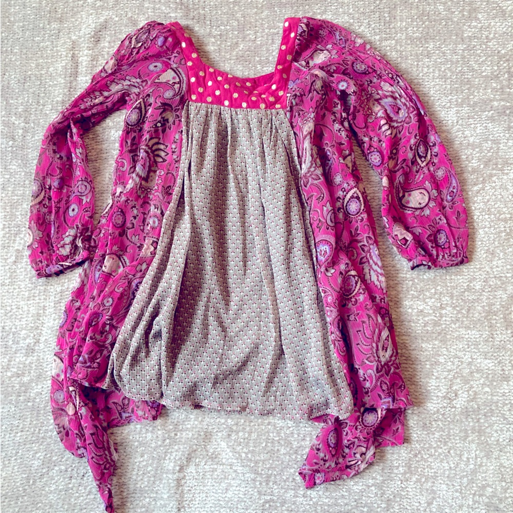Monsoon Dress Tunic Boho Long Sleeve Paisley Polka Dots‎ Pink Patterns 9-10 yrs